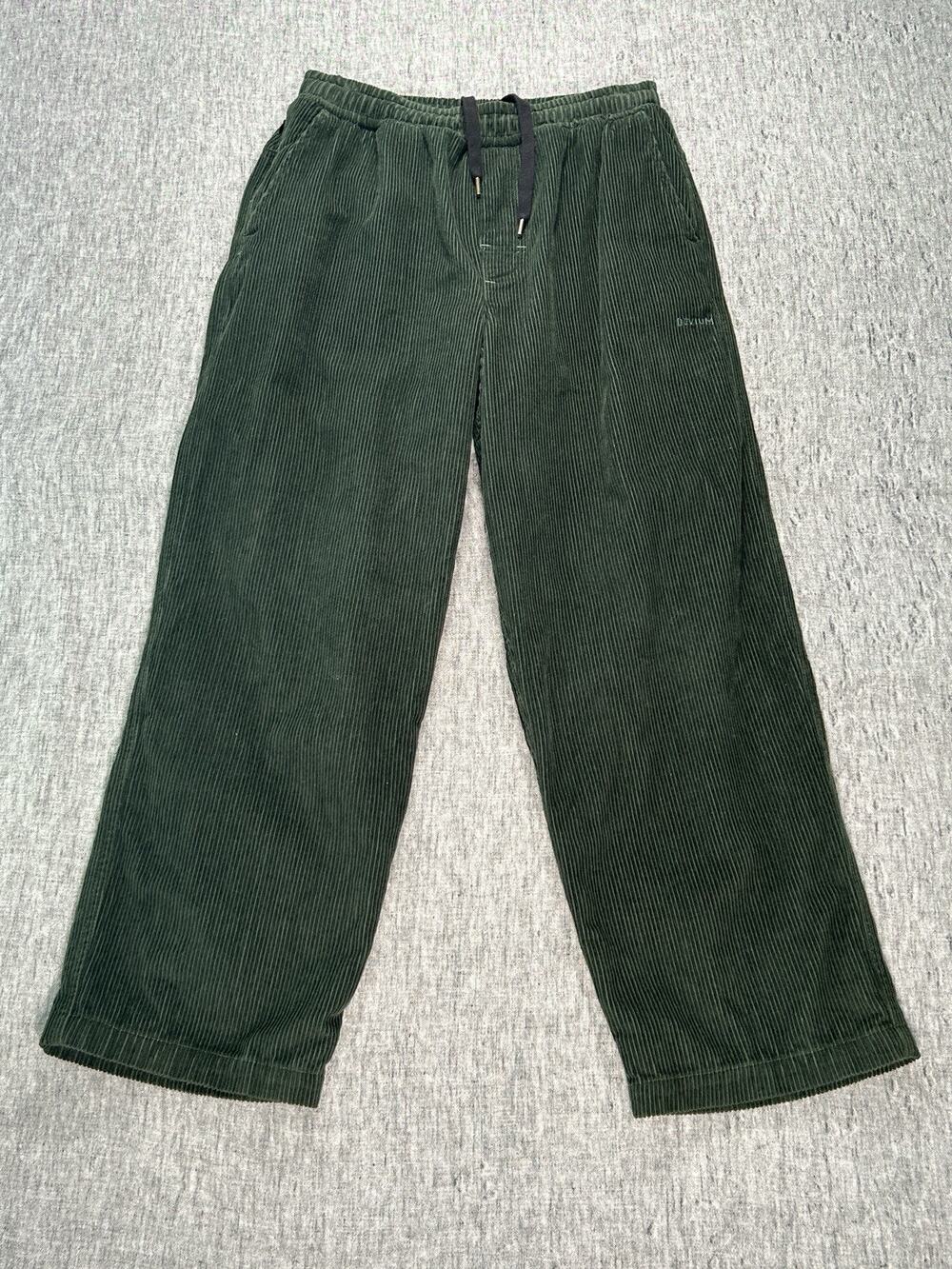 Devium Corduroy Pants Mens Large 27" Relaxed Fit Green Elastic Waist USA Cotton